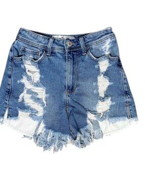 Hollister Curvy High Rise Distressed Denim Shorts Size 0 24W 4" Inseam